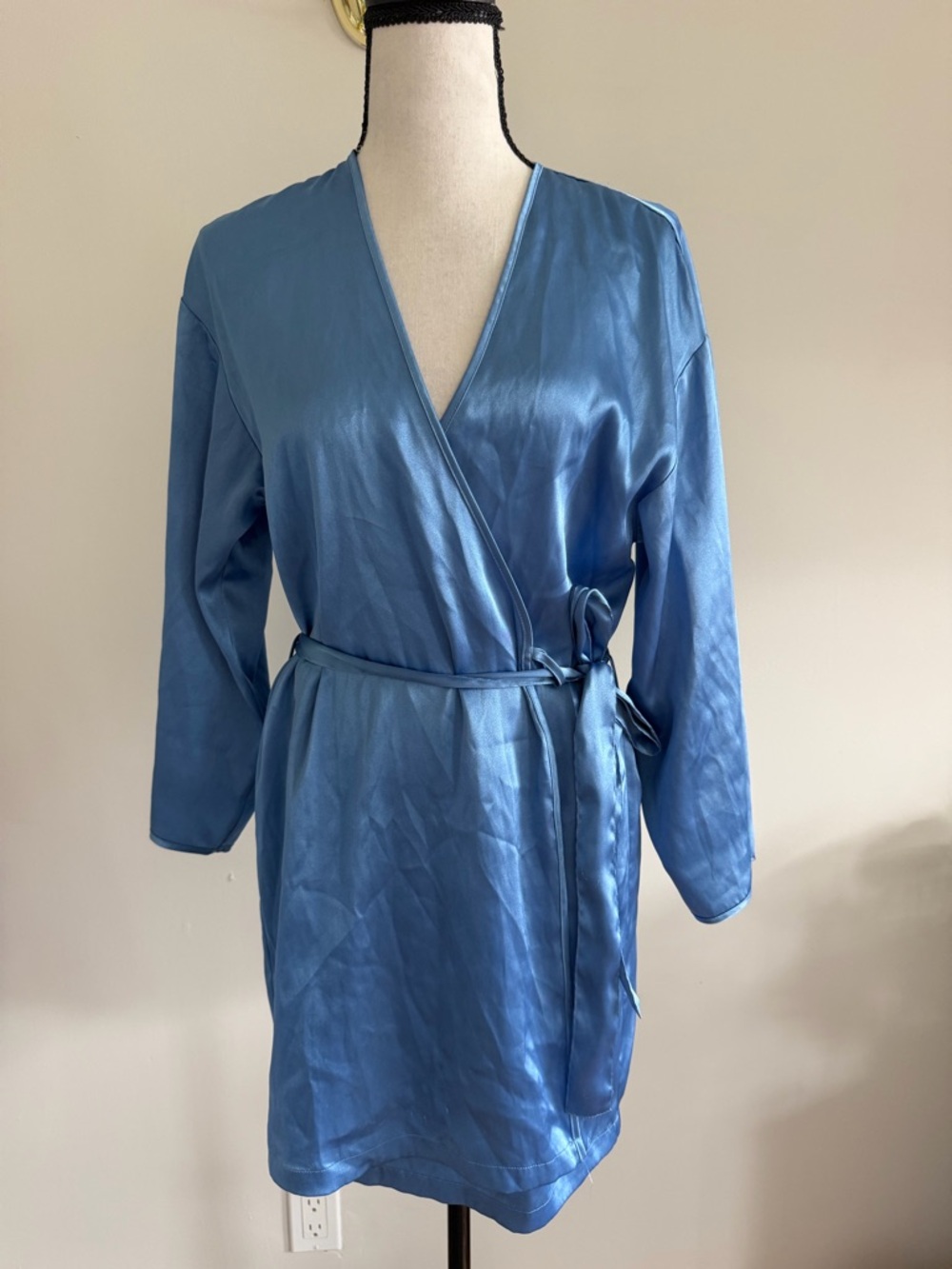 La SENZA Satin Wrap Robe in Sky Blue